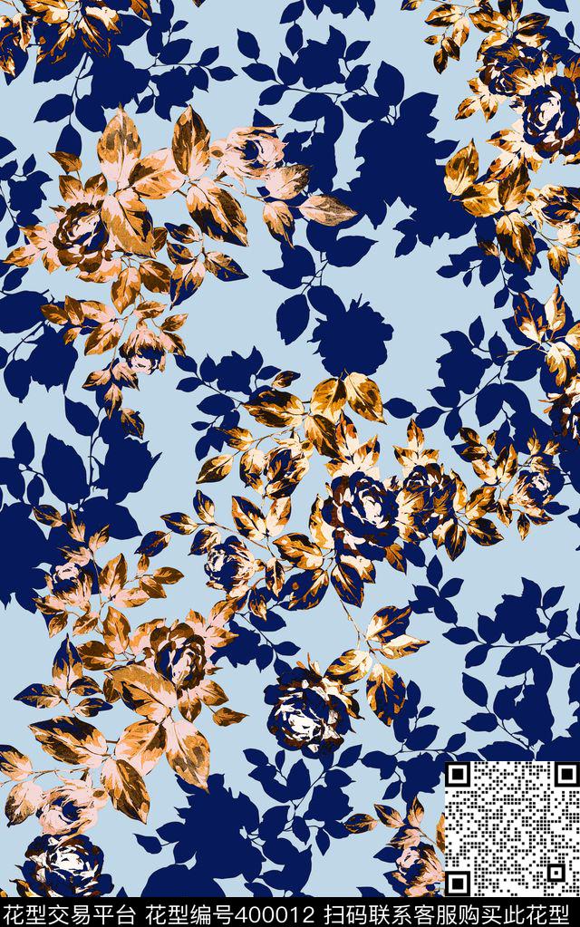 田园风花卉叶子剪影花卉数码印花华亿平台下载（图片编号: 400012） - 瓦栏（Walan）