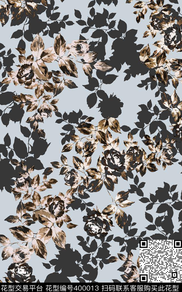 田园风花卉叶子剪影花卉数码印花华亿平台下载（图片编号: 400013） - 瓦栏（Walan）