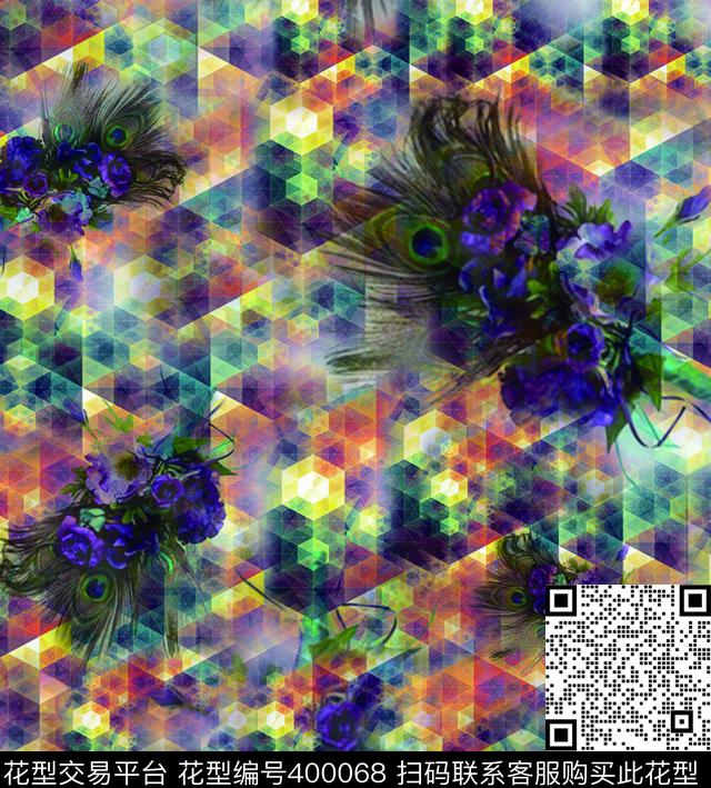 梦幻格子植物数码印花华亿平台下载（图片编号: 400068） - 瓦栏（Walan）
