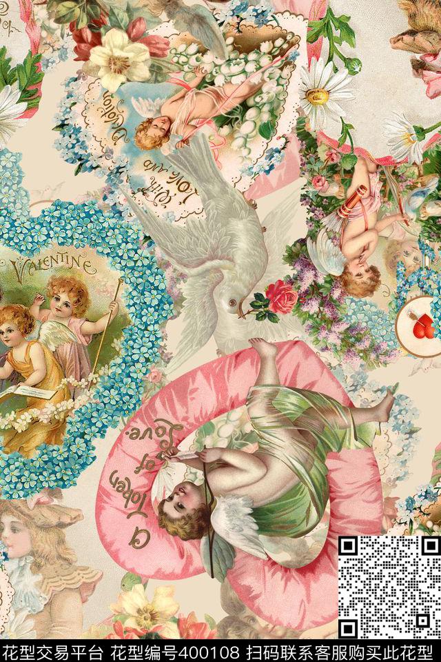 抽象花几何数码印花华亿平台下载（图片编号: 400108） - 瓦栏（Walan）