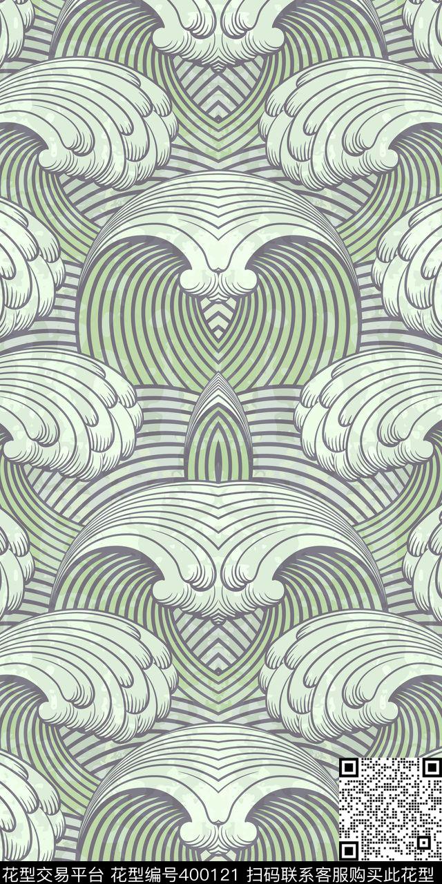 衬衫海浪面料数码印花华亿平台下载（图片编号: 400121） - 瓦栏（Walan）