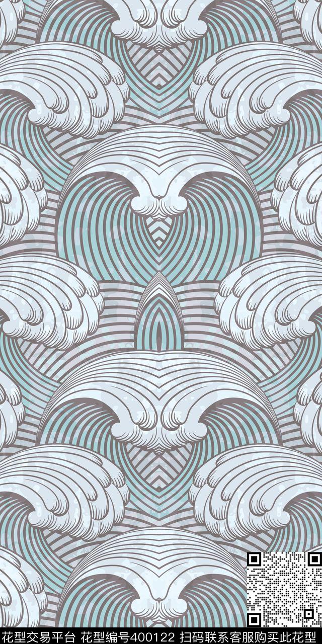 衬衫海浪面料数码印花华亿平台下载（图片编号: 400122） - 瓦栏（Walan）
