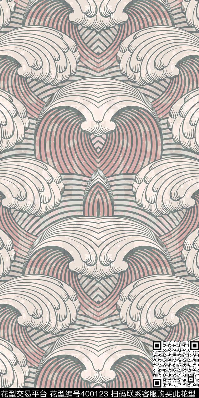 衬衫海浪面料数码印花华亿平台下载（图片编号: 400123） - 瓦栏（Walan）