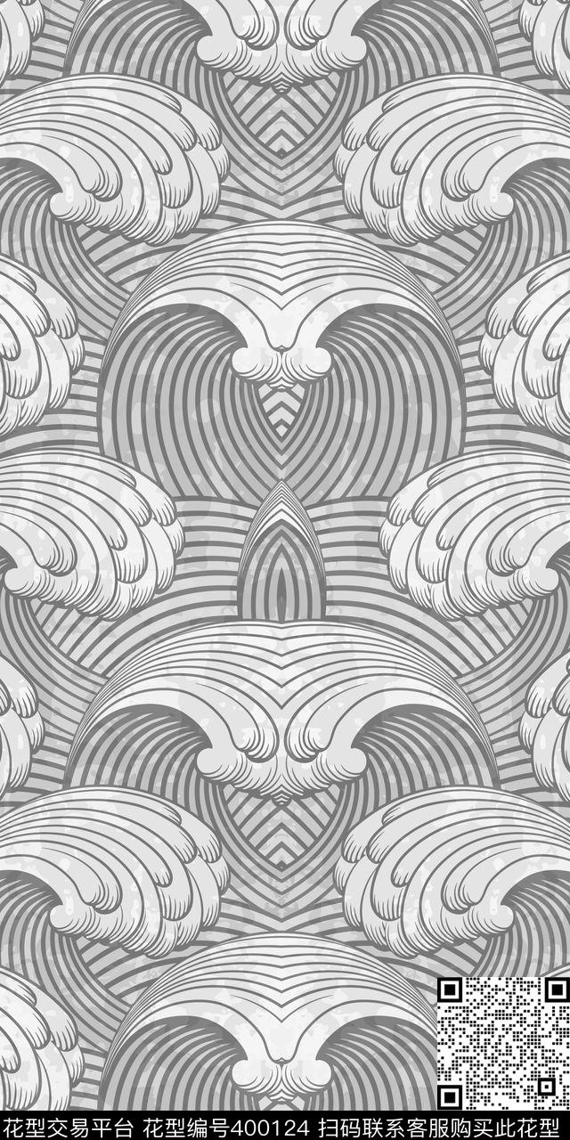 衬衫海浪面料数码印花华亿平台下载（图片编号: 400124） - 瓦栏（Walan）