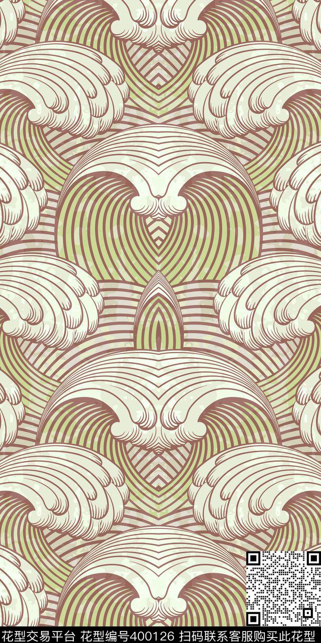 衬衫海浪面料数码印花华亿平台下载（图片编号: 400126） - 瓦栏（Walan）
