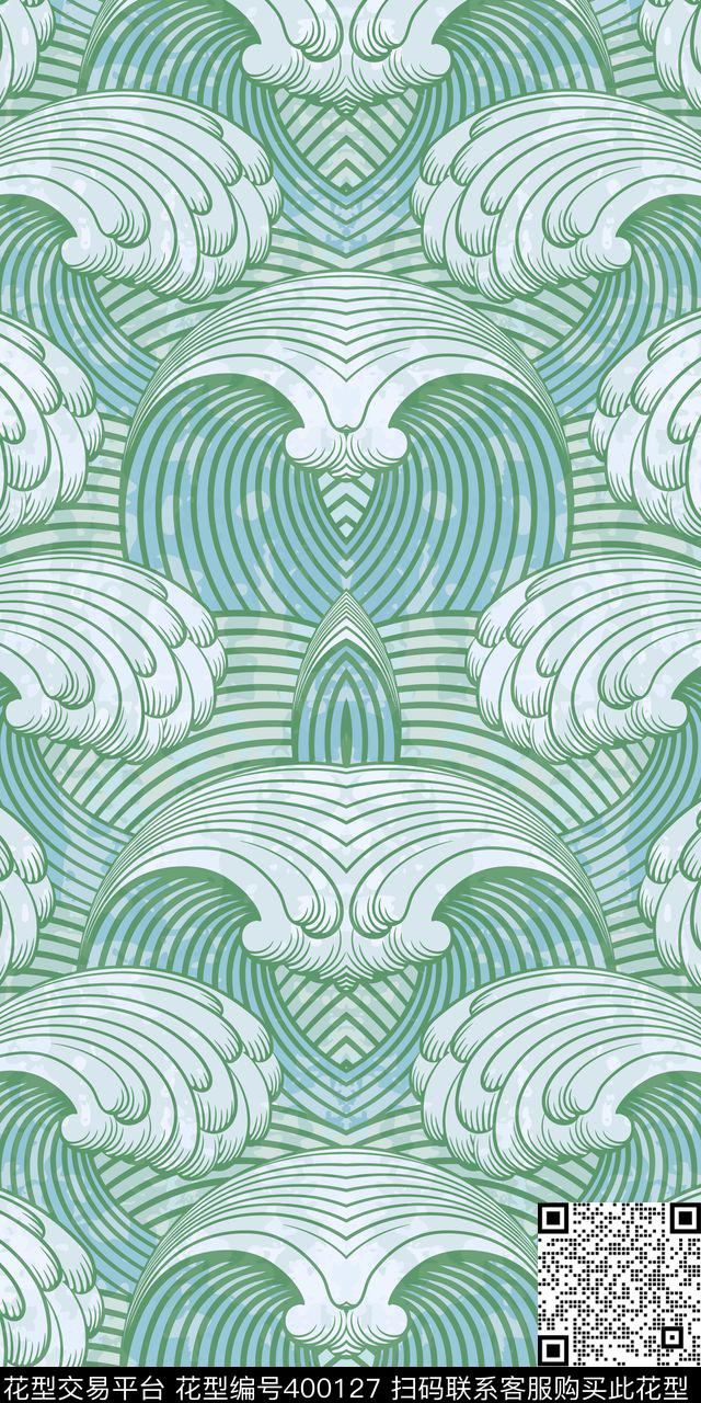 衬衫海浪面料数码印花华亿平台下载（图片编号: 400127） - 瓦栏（Walan）