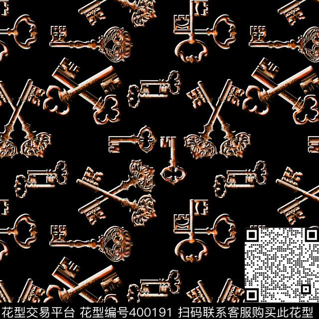 抽像几何钥匙数码印花华亿平台下载（图片编号: 400191） - 瓦栏（Walan）