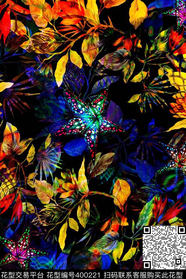 多彩树叶流行时尚数码印花华亿平台下载（图片编号: 400221） - 瓦栏（Walan）