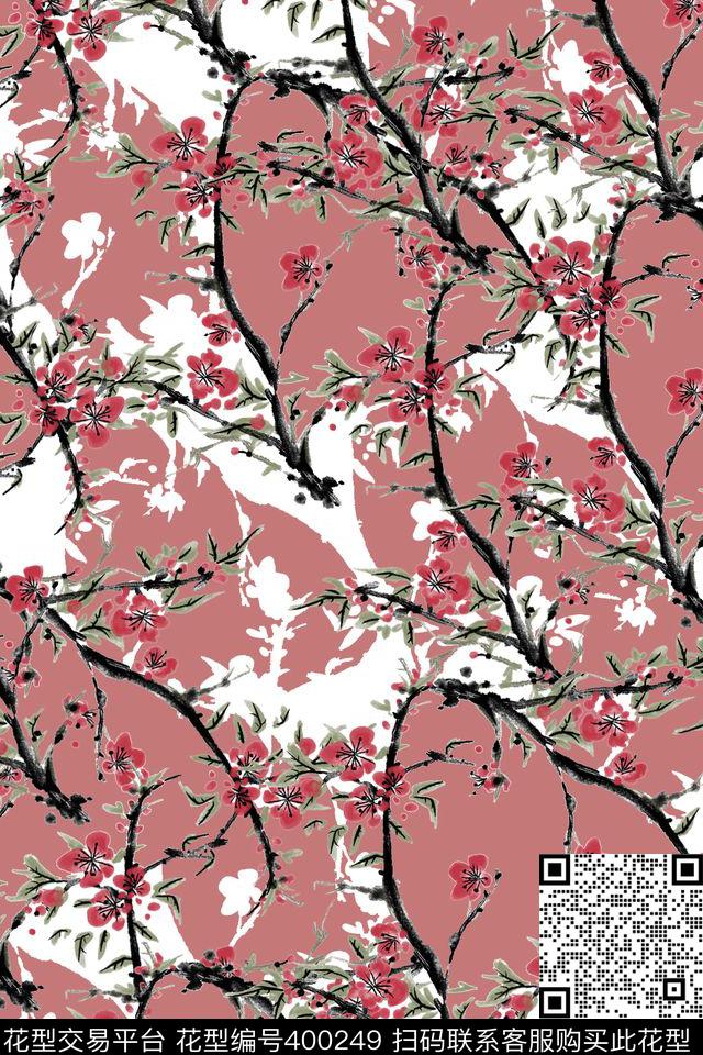 水墨花卉梅花水墨钱塘传统印花华亿平台下载（图片编号: 400249） - 瓦栏（Walan）