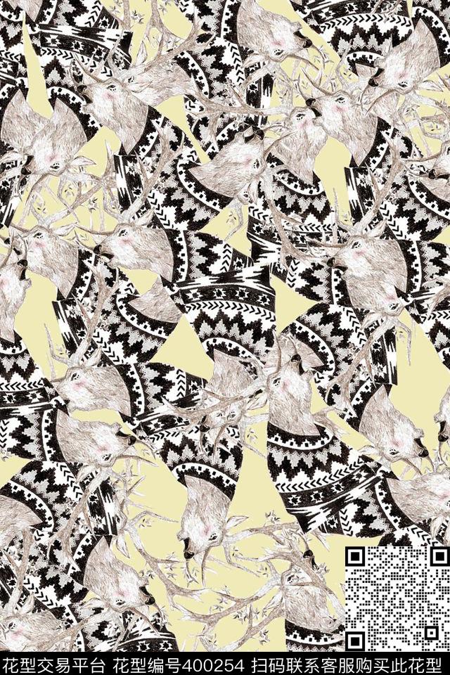 圣诞欧美花纹麋鹿欧式复古数码印花华亿平台下载（图片编号: 400254） - 瓦栏（Walan）