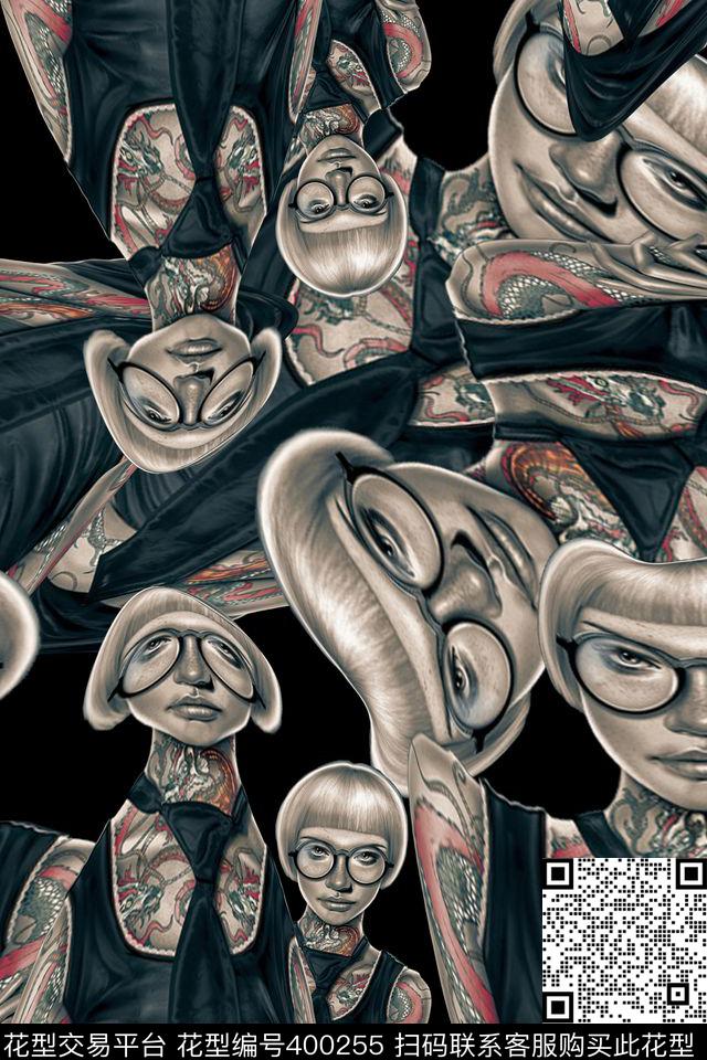 抽象纹身艺术油画风格美女欧式复古数码印花华亿平台下载（图片编号: 400255） - 瓦栏（Walan）