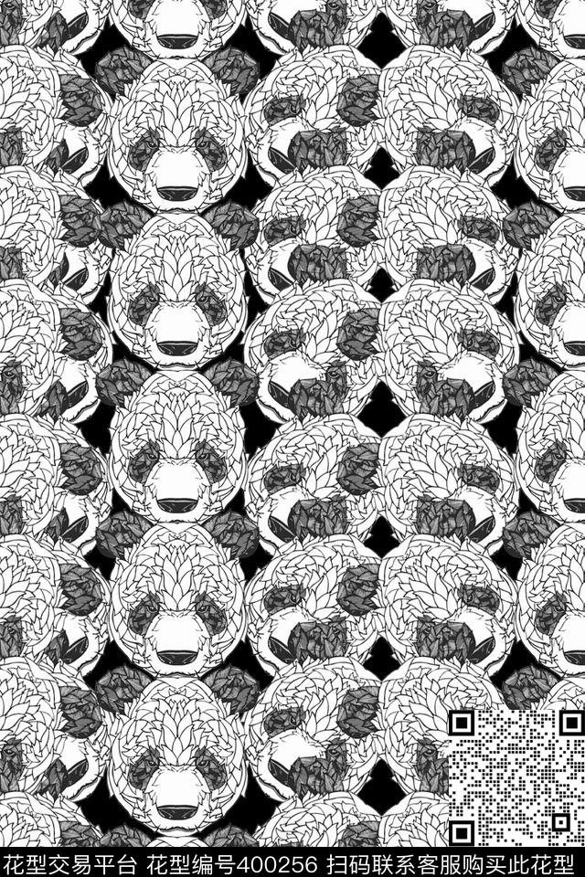 创意简单黑白熊猫头传统印花华亿平台下载（图片编号: 400256） - 瓦栏（Walan）