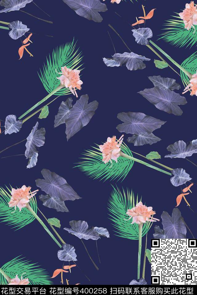 复古少淑女风热带风情热带花卉数码印花华亿平台下载（图片编号: 400258） - 瓦栏（Walan）