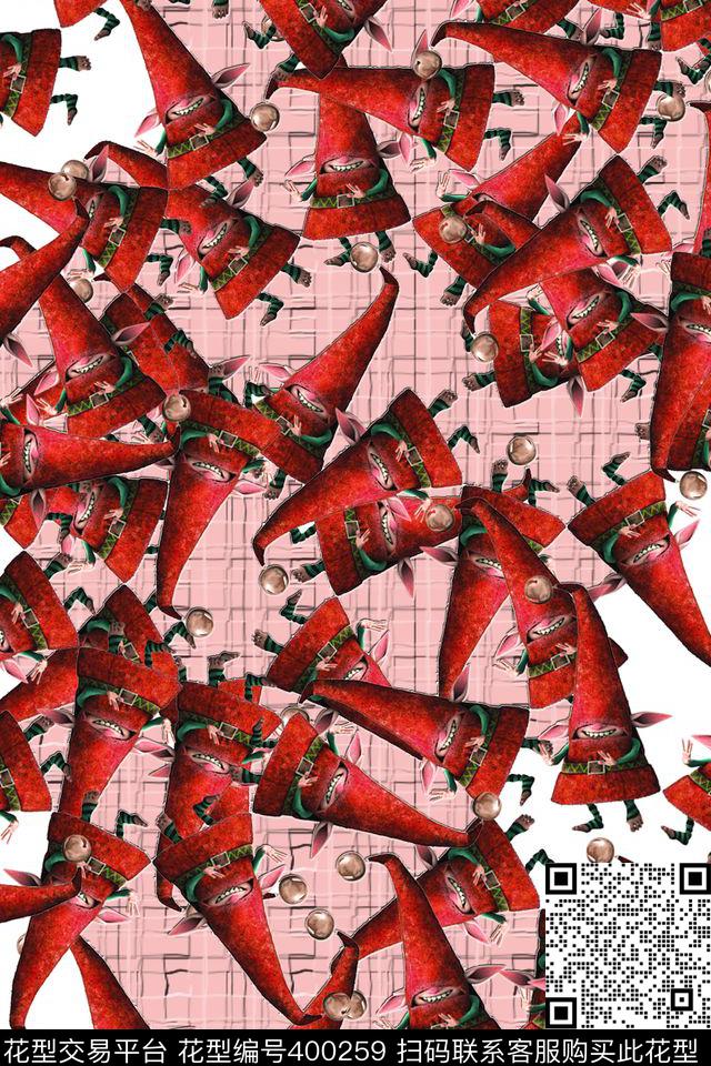 喜庆红色圣诞小矮猪小辣椒数码印花华亿平台下载（图片编号: 400259） - 瓦栏（Walan）