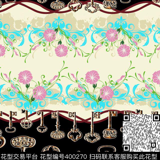 抽象格子钥匙数码印花华亿平台下载（图片编号: 400270） - 瓦栏（Walan）