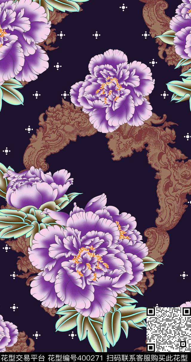 花卉古典精细传统印花华亿平台下载（图片编号: 400271） - 瓦栏（Walan）