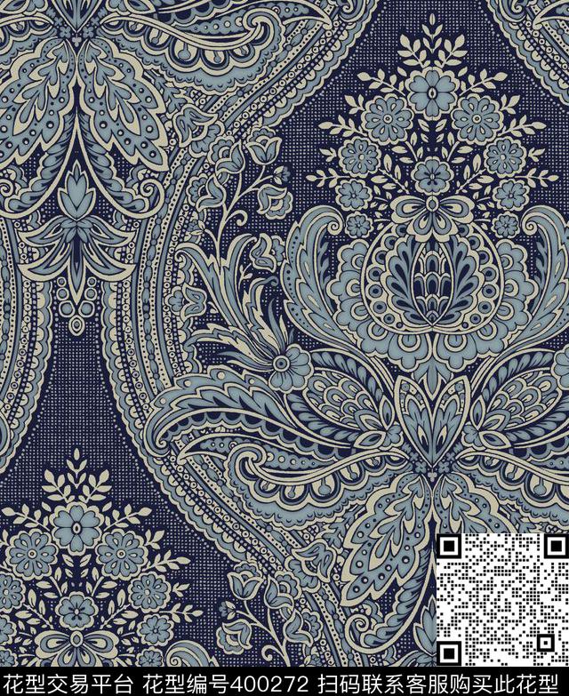 大腰果古典传统印花华亿平台下载（图片编号: 400272） - 瓦栏（Walan）