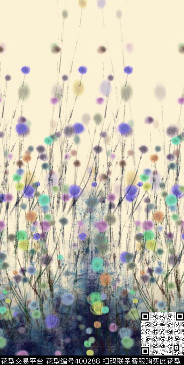 抽象手绘花草数码印花华亿平台下载（图片编号: 400288） - 瓦栏（Walan）