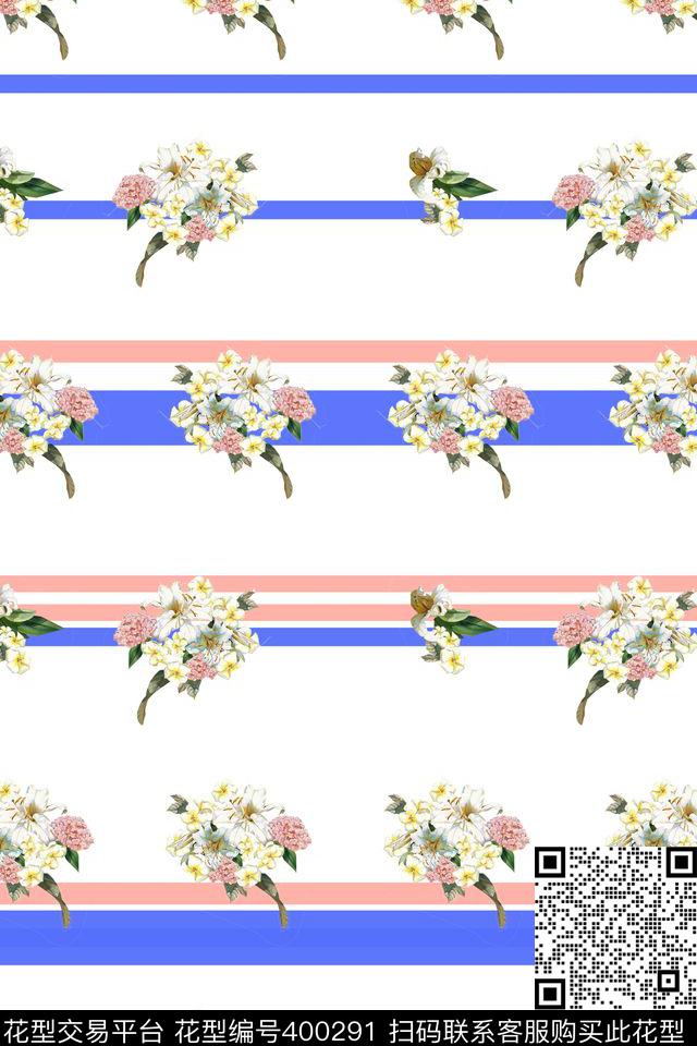 花卉条格传统印花华亿平台下载（图片编号: 400291） - 瓦栏（Walan）