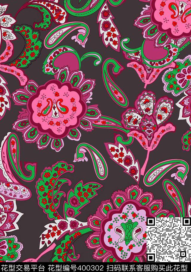 民族风四方连续腰果纹传统印花华亿平台下载（图片编号: 400302） - 瓦栏（Walan）