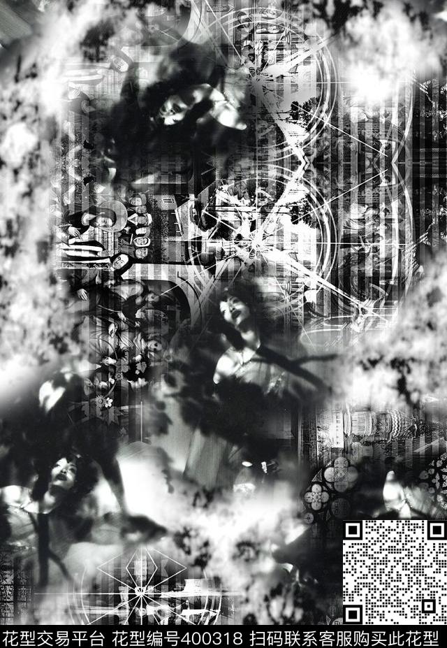 抽象手绘人物数码印花华亿平台下载（图片编号: 400318） - 瓦栏（Walan）