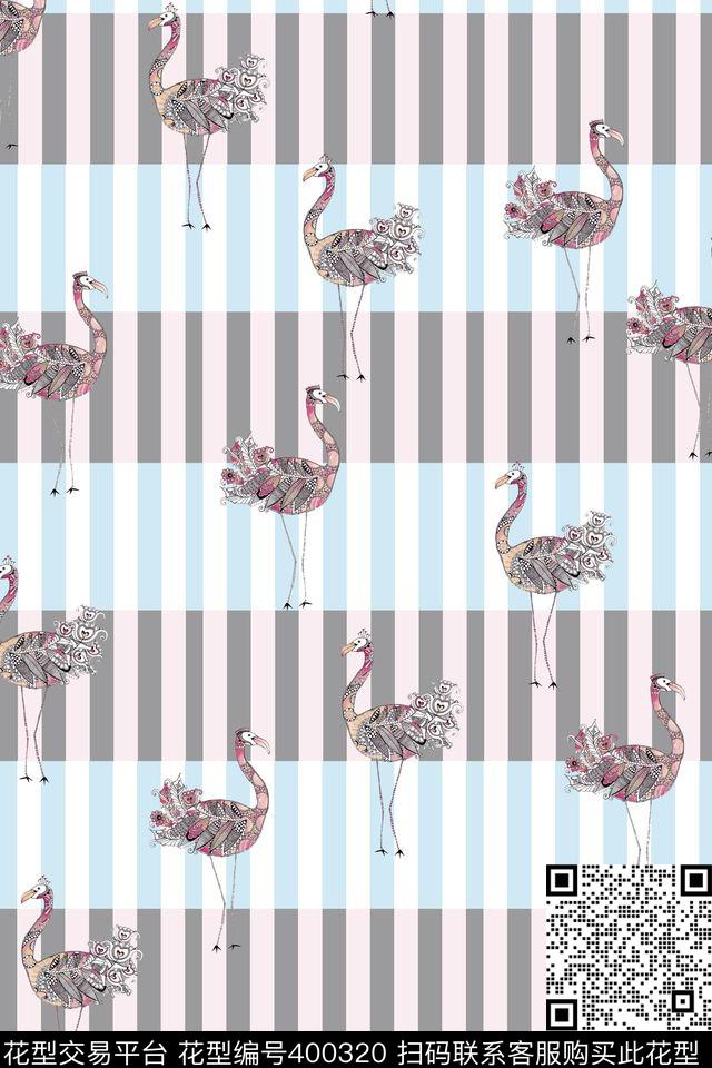 火烈鸟条纹传统印花华亿平台下载（图片编号: 400320） - 瓦栏（Walan）