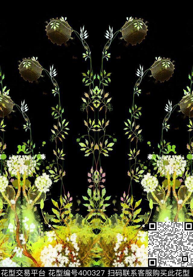 抽象手绘花卉数码印花华亿平台下载（图片编号: 400327） - 瓦栏（Walan）