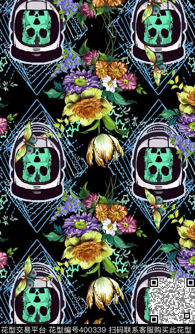 骷髅花卉植物花卉数码印花华亿平台下载（图片编号: 400339） - 瓦栏（Walan）