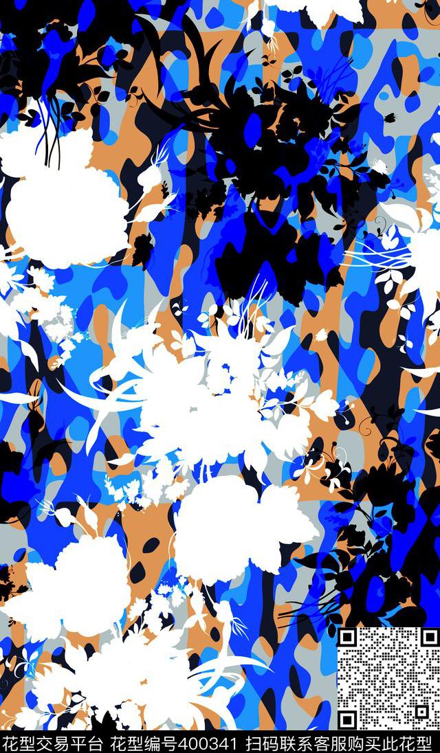花卉剪影迷彩传统印花华亿平台下载（图片编号: 400341） - 瓦栏（Walan）