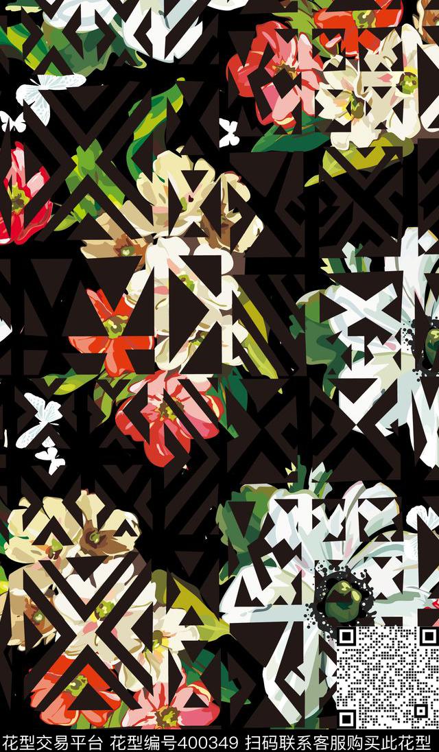 几何花卉数码印花华亿平台下载（图片编号: 400349） - 瓦栏（Walan）