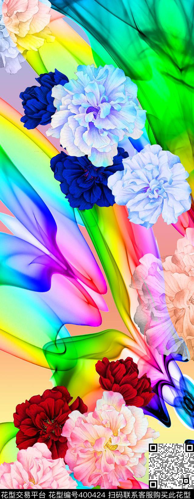 长巾芙蓉花梦幻彩虹数码印花华亿平台下载（图片编号: 400424） - 瓦栏（Walan）