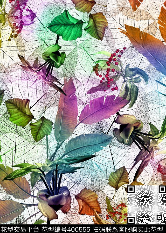 抽象植物数码印花华亿平台下载（图片编号: 400555） - 瓦栏（Walan）