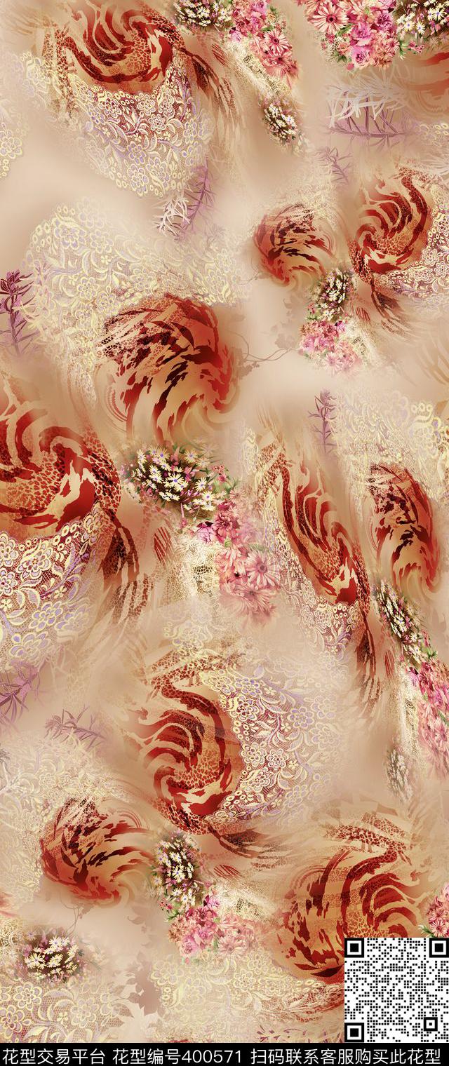 虎皮漩涡蕾丝纹时装数码印花华亿平台下载（图片编号: 400571） - 瓦栏（Walan）