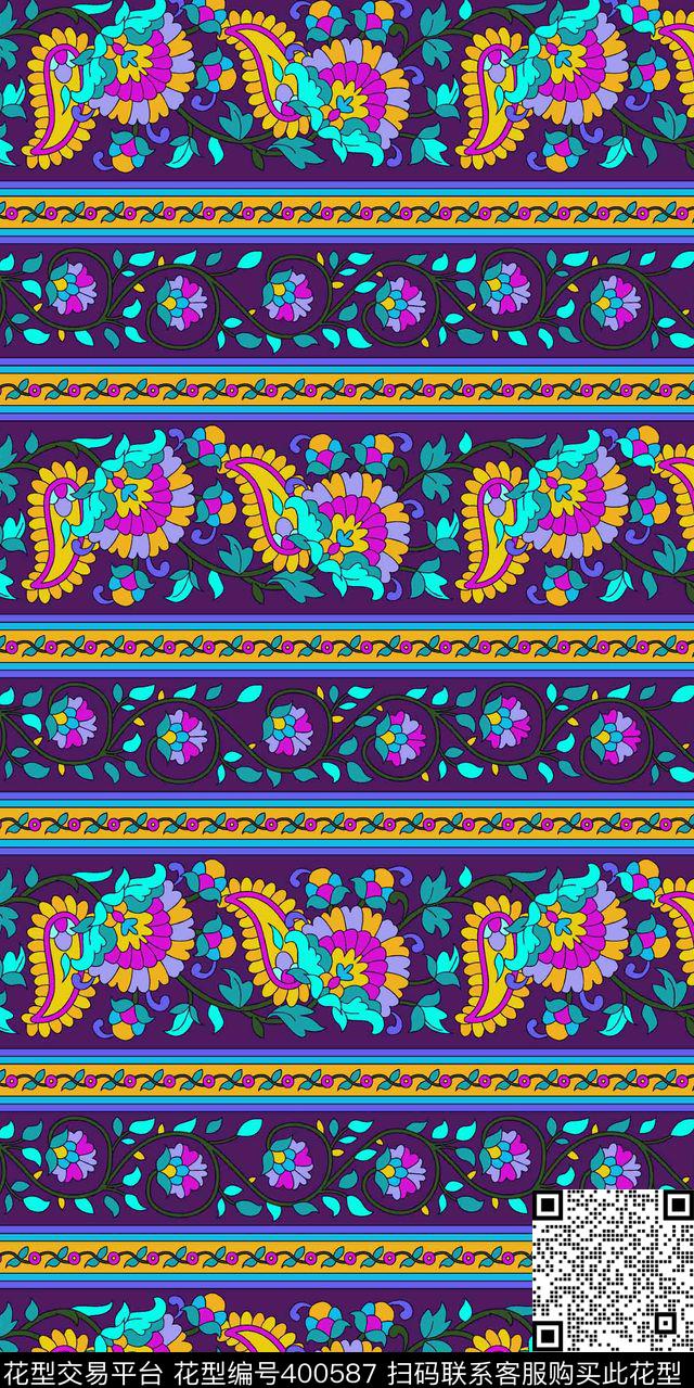 流行时尚民族风花卉传统印花华亿平台下载（图片编号: 400587） - 瓦栏（Walan）
