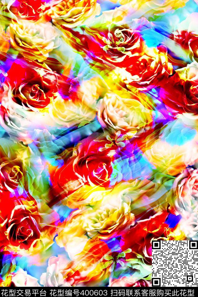 抽象花卉数码印花华亿平台下载（图片编号: 400603） - 瓦栏（Walan）