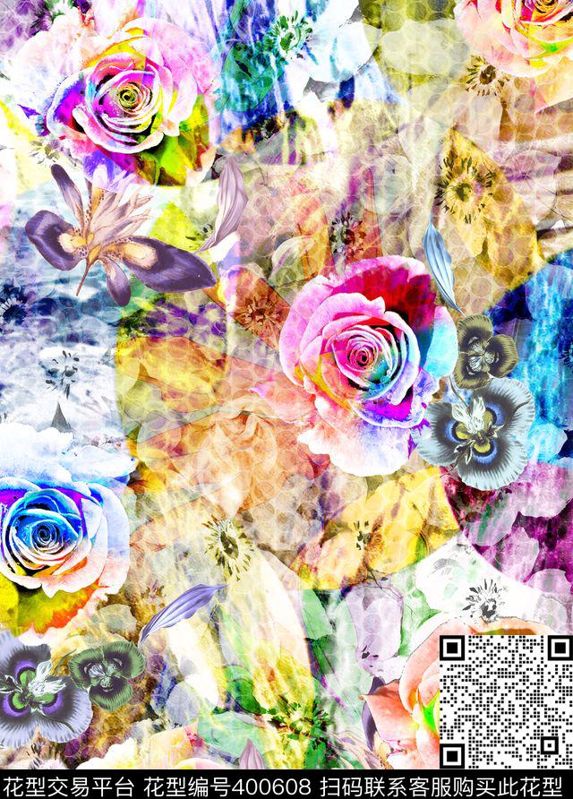 花卉圆点数码印花华亿平台下载（图片编号: 400608） - 瓦栏（Walan）