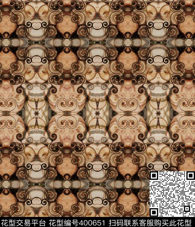 洛可可木纹几何数码印花华亿平台下载（图片编号: 400651） - 瓦栏（Walan）