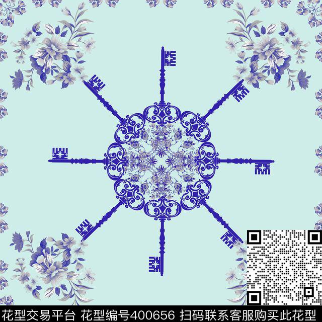欧式宫廷复古花卉复古钥匙数码印花华亿平台下载（图片编号: 400656） - 瓦栏（Walan）
