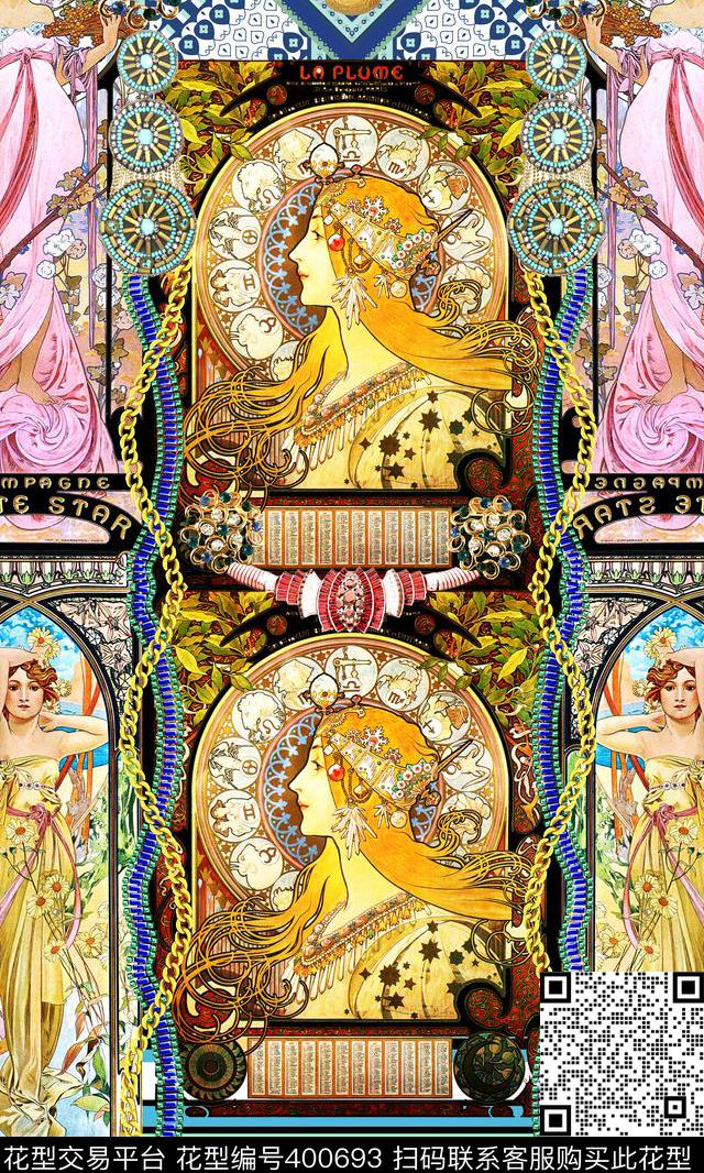 欧式链条条纹数码印花华亿平台下载（图片编号: 400693） - 瓦栏（Walan）