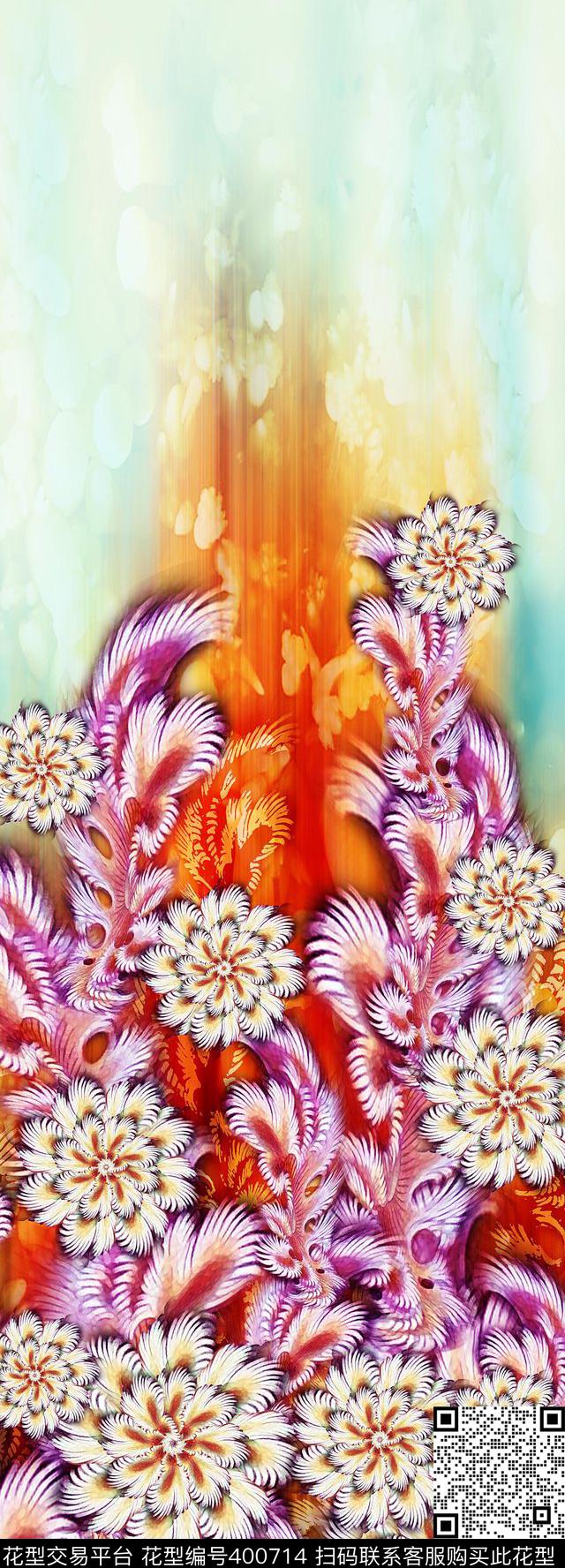 抽象田园写意创意花数码印花华亿平台下载（图片编号: 400714） - 瓦栏（Walan）