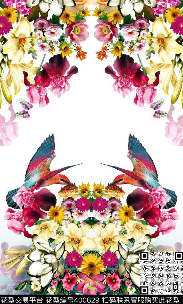 热带植物鹦鹉鸟抽象炫光底纹数码印花华亿平台下载（图片编号: 400829） - 瓦栏（Walan）