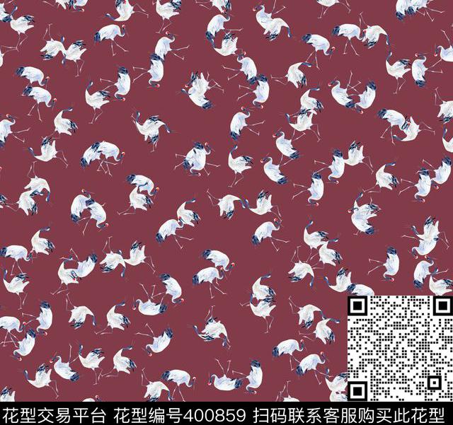 白鹤动物流行时尚数码印花华亿平台下载（图片编号: 400859） - 瓦栏（Walan）