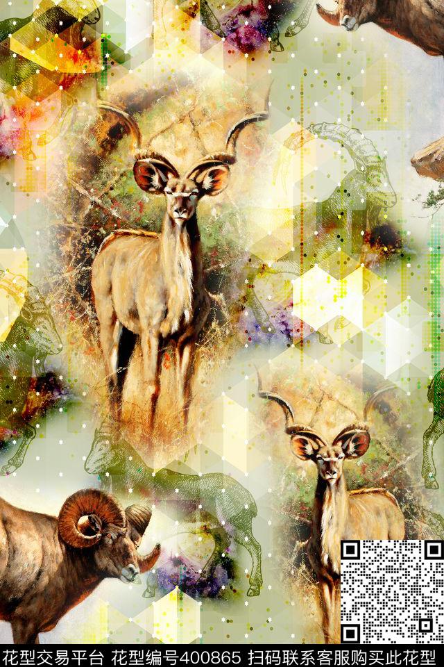 抽象几何羚羊数码印花华亿平台下载（图片编号: 400865） - 瓦栏（Walan）