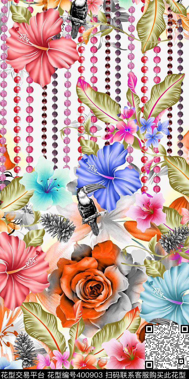 热带植物珠宝数码印花华亿平台下载（图片编号: 400903） - 瓦栏（Walan）