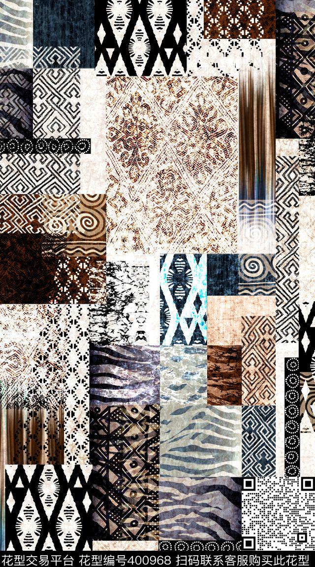 时尚拼接几何数码印花华亿平台下载（图片编号: 400968） - 瓦栏（Walan）