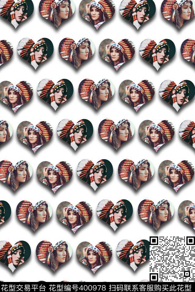 创意几何人像爱心人像数码印花华亿平台下载（图片编号: 400978） - 瓦栏（Walan）