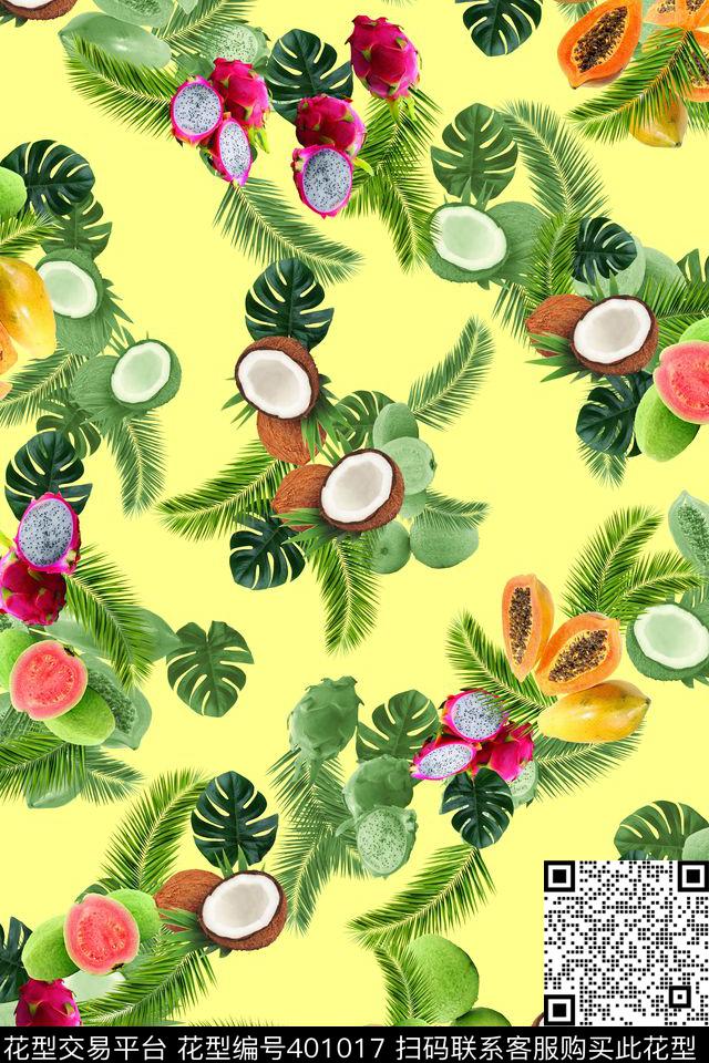 热带水果树叶夏日休闲数码印花华亿平台下载（图片编号: 401017） - 瓦栏（Walan）