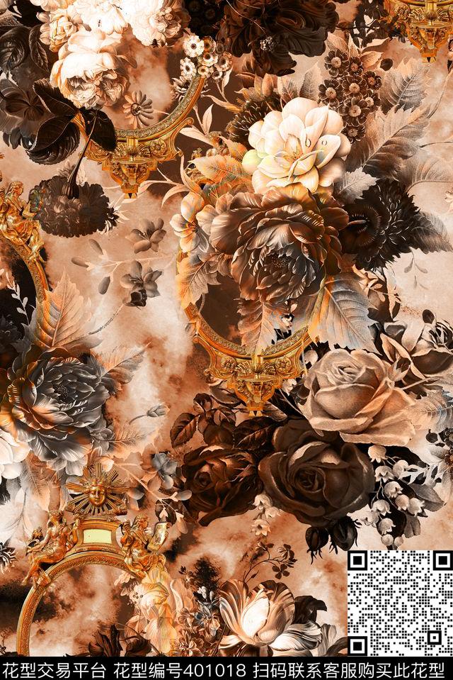 素色油画花卉花卉花卉组合数码印花华亿平台下载（图片编号: 401018） - 瓦栏（Walan）