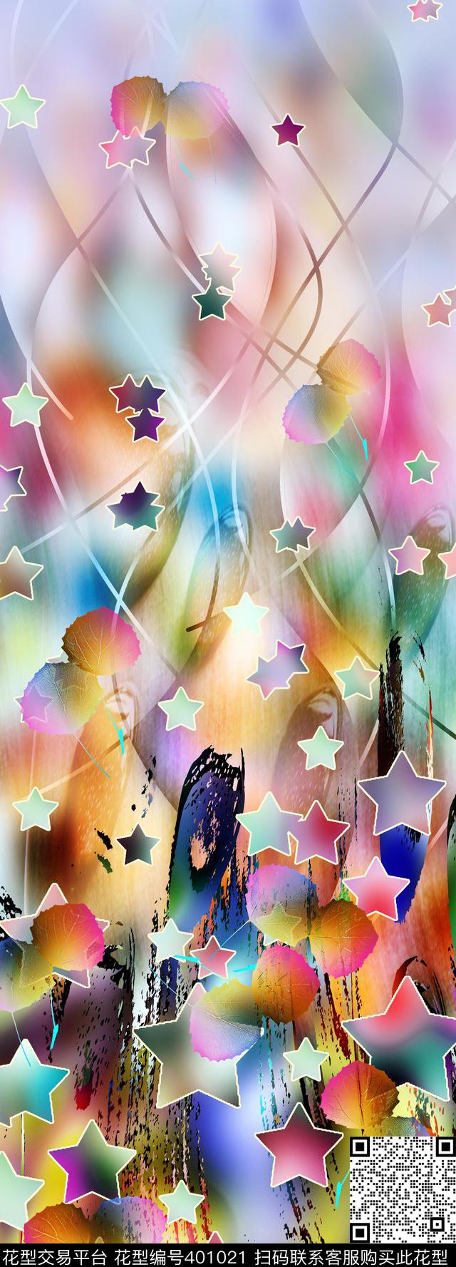 抽象写意炫彩梦幻数码印花华亿平台下载（图片编号: 401021） - 瓦栏（Walan）