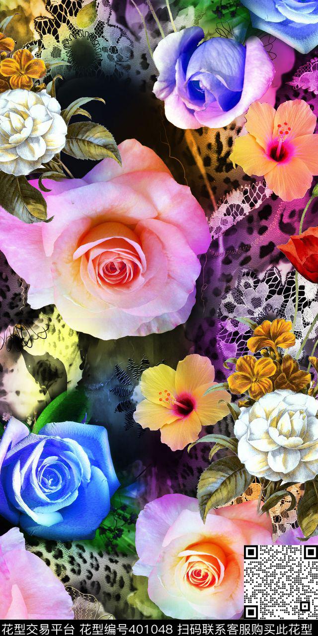 大气时尚花卉抽象纹数码印花华亿平台下载（图片编号: 401048） - 瓦栏（Walan）